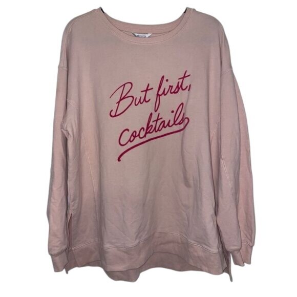 Wildfox But First Cocktails Statement Pullover Sweatshirt Oversized Pink… - Picture 3 of 6
